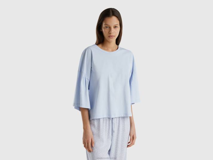 vrouwen Benetton t-shirt van langvezelig katoen hemelsblauw 4R624194