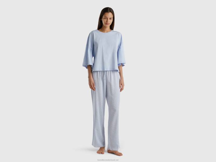 vrouwen Benetton t-shirt van langvezelig katoen hemelsblauw 4R624194