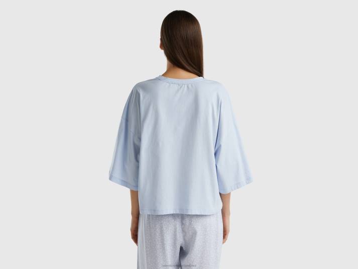 vrouwen Benetton t-shirt van langvezelig katoen hemelsblauw 4R62924
