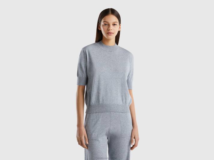 vrouwen Benetton top met korte mouwen van kasjmiermix lichtgrijs 4R624193