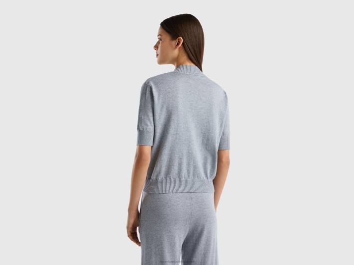 vrouwen Benetton top met korte mouwen van kasjmiermix lichtgrijs 4R624193