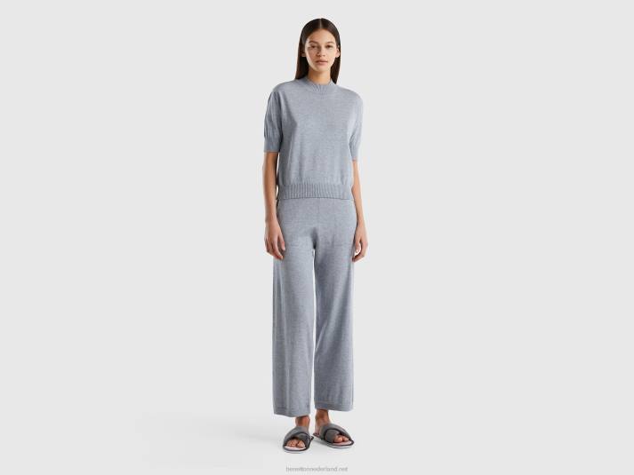 vrouwen Benetton top met korte mouwen van kasjmiermix lichtgrijs 4R624193