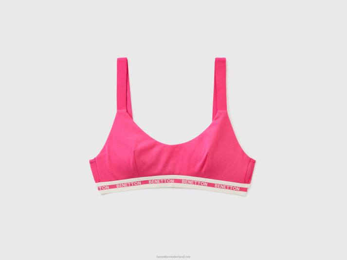 vrouwen Benetton half-voorgevormde bh van biologisch katoen fuchsia 4R624219