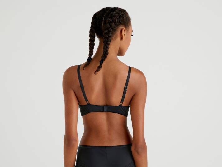 vrouwen Benetton voorgevormde bh met kant en strik zwart 4R624357