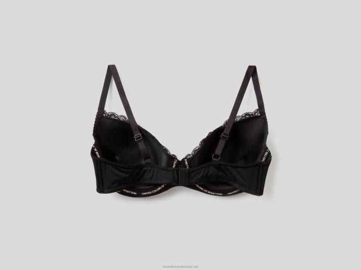 vrouwen Benetton voorgevormde bh met kant en strik zwart 4R624357