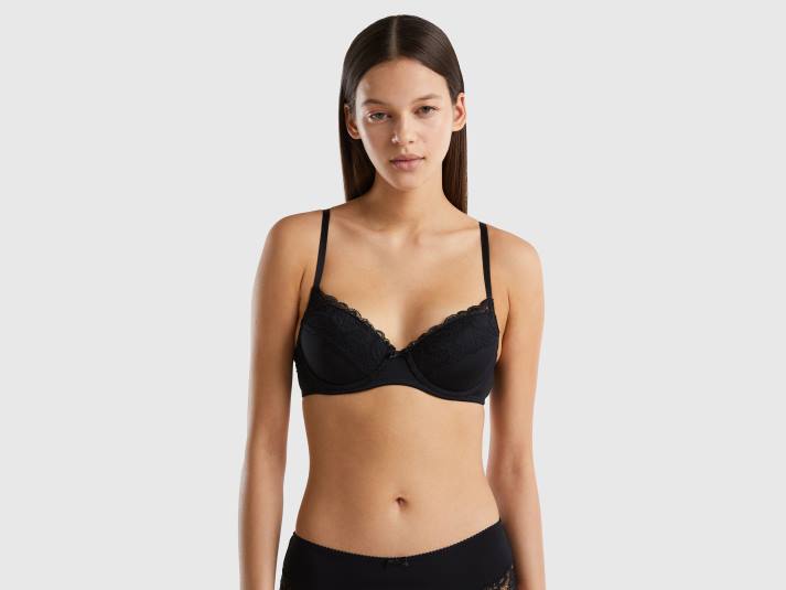 vrouwen Benetton voorgevormde bh met kant zwart 4R621042