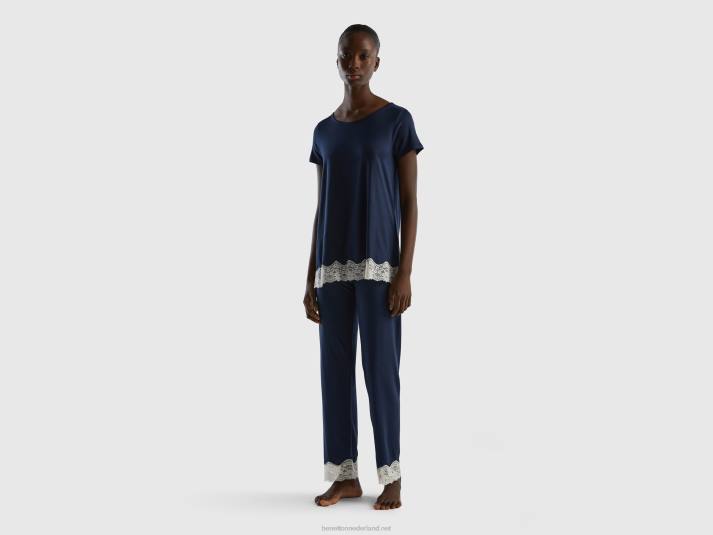 vrouwen Benetton broek met kanten details donkerblauw 4R624353