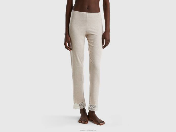 vrouwen Benetton broek met kanten details lichtgrijs 4R624300