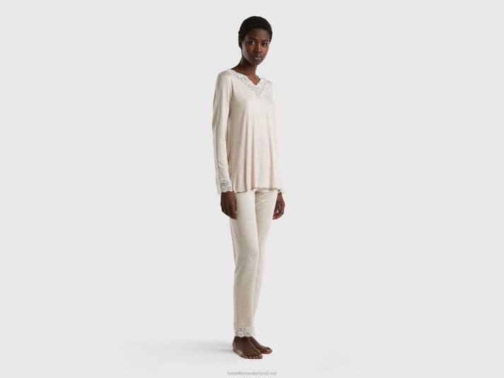 vrouwen Benetton broek met kanten details lichtgrijs 4R624300
