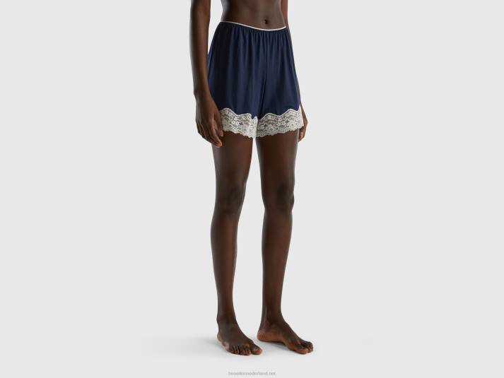 vrouwen Benetton zwierige short met kant donkerblauw 4R624209