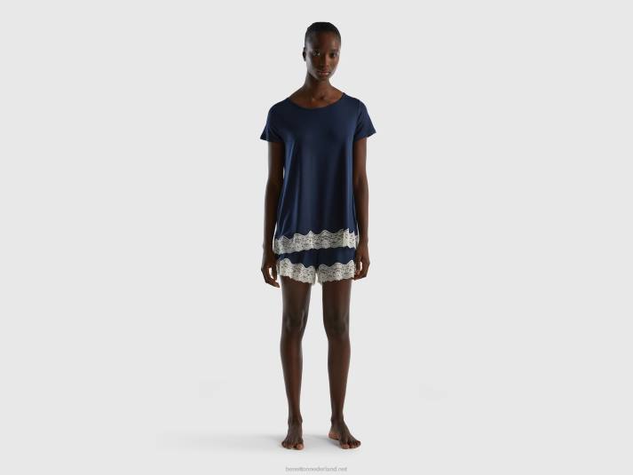 vrouwen Benetton zwierige short met kant donkerblauw 4R624209