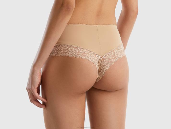 vrouwen Benetton Braziliaans stretch ondergoed met kant naakt 4R624232