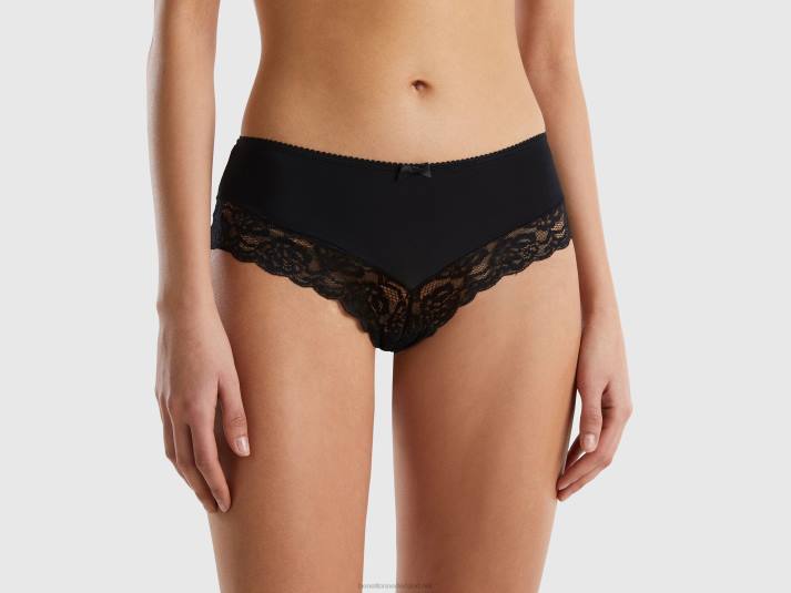 vrouwen Benetton Braziliaans stretch ondergoed met kant zwart 4R624294