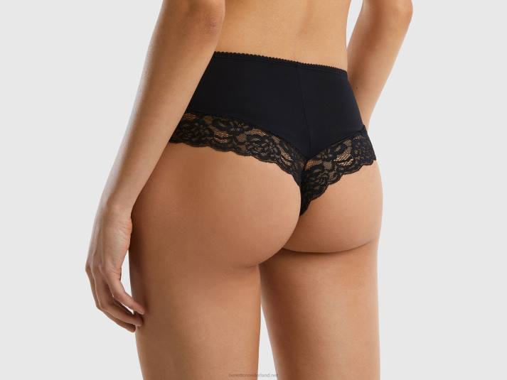 vrouwen Benetton Braziliaans stretch ondergoed met kant zwart 4R624294