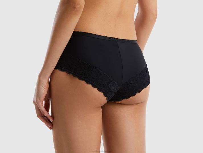 vrouwen Benetton culotte-ondergoed met hoge taille en kant zwart 4R624343