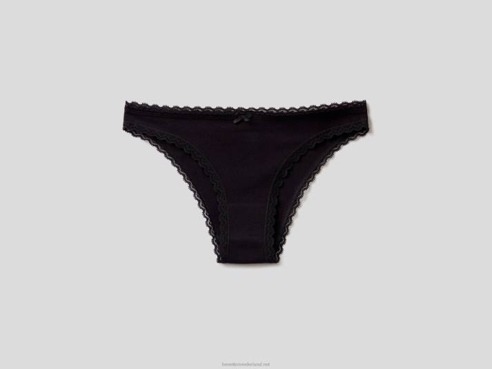 vrouwen Benetton laag uitgesneden ondergoed van biologisch stretchkatoen zwart 4R624319