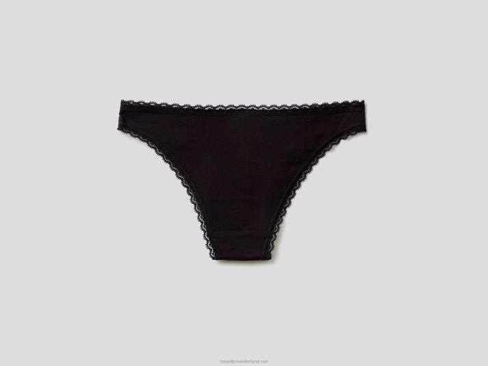 vrouwen Benetton laag uitgesneden ondergoed van biologisch stretchkatoen zwart 4R624319