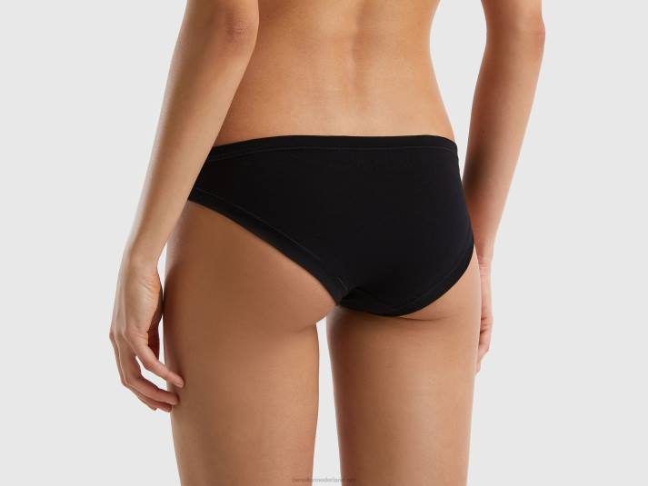 vrouwen Benetton laag uitgesneden ondergoed van superstretch biologisch katoen zwart 4R624313