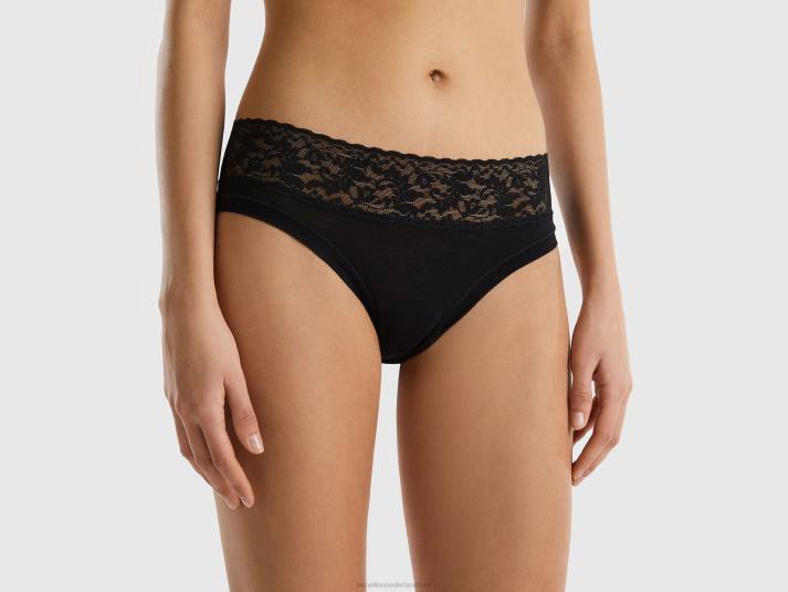 vrouwen Benetton ondergoed met kant van superstretch biologisch katoen zwart 4R621041