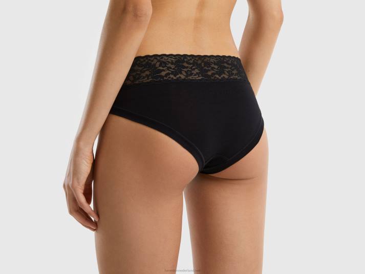 vrouwen Benetton ondergoed met kant van superstretch biologisch katoen zwart 4R621041