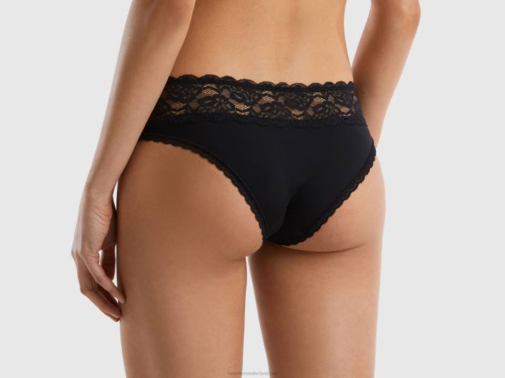 vrouwen Benetton stretch ondergoed met kant zwart 4R621093