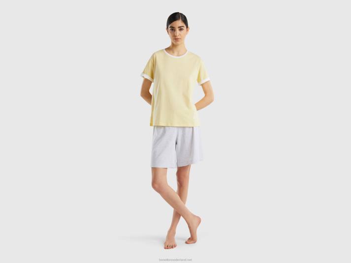 vrouwen Benetton korte pyjama van langvezelig katoen geel 4R624276