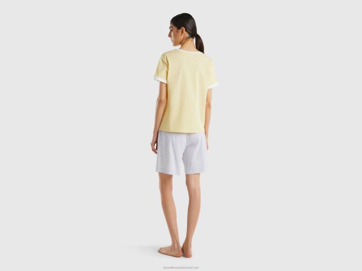 vrouwen Benetton korte pyjama van langvezelig katoen geel 4R624276