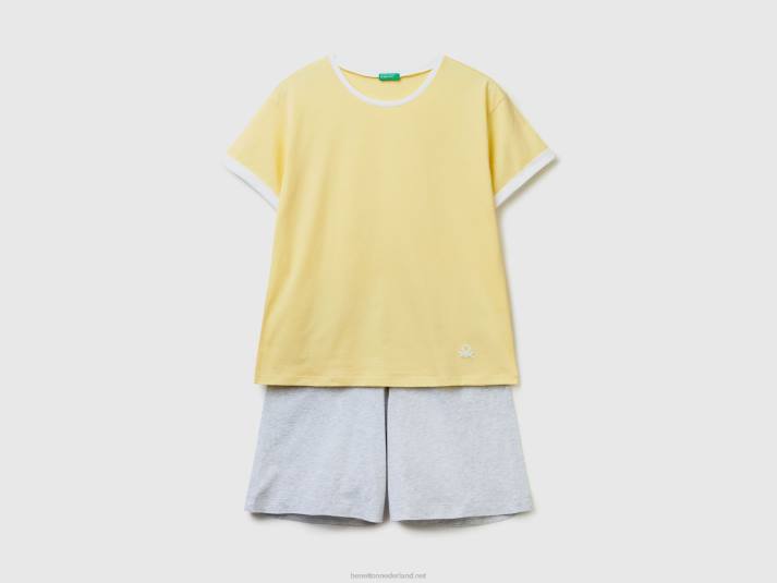 vrouwen Benetton korte pyjama van langvezelig katoen geel 4R624276