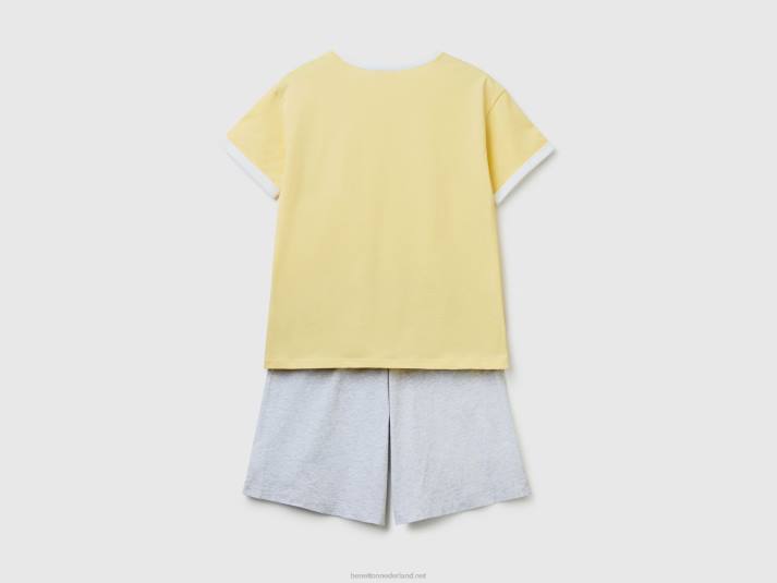 vrouwen Benetton korte pyjama van langvezelig katoen geel 4R624276