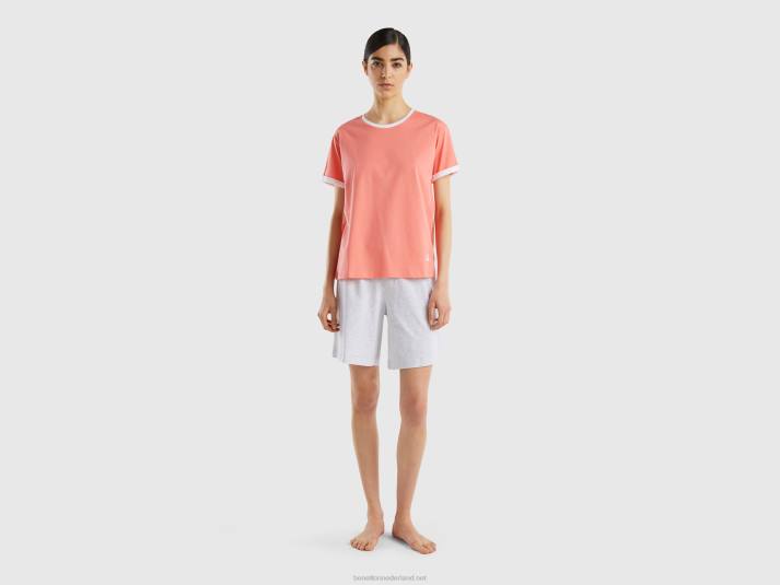 vrouwen Benetton korte pyjama van langvezelig katoen oranje koraal 4R624248