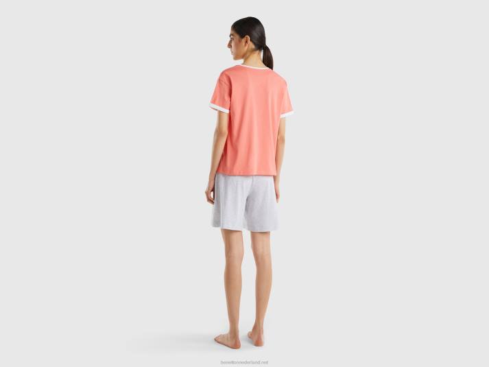 vrouwen Benetton korte pyjama van langvezelig katoen oranje koraal 4R624248