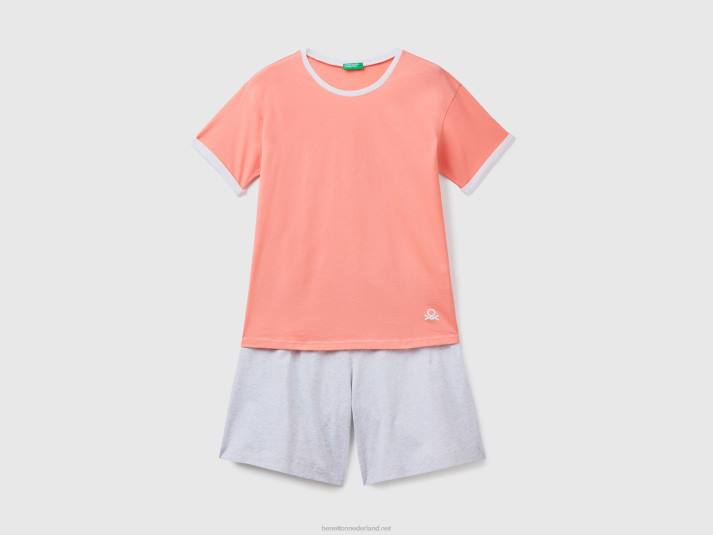 vrouwen Benetton korte pyjama van langvezelig katoen oranje koraal 4R624248