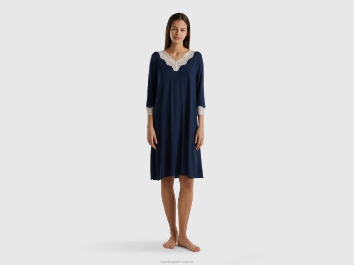 vrouwen Benetton nachthemd met kanten details donkerblauw 4R621055