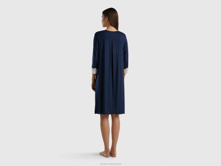vrouwen Benetton nachthemd met kanten details donkerblauw 4R624320