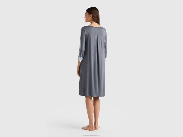 vrouwen Benetton nachthemd met kanten details grijs 4R624246