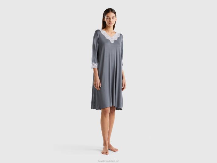 vrouwen Benetton nachthemd met kanten details grijs 4R62994