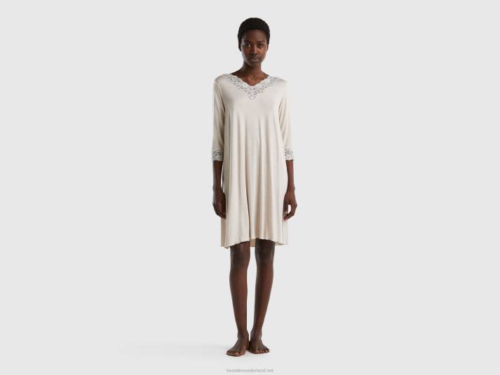 vrouwen Benetton nachthemd met kanten details lichtgrijs 4R621089
