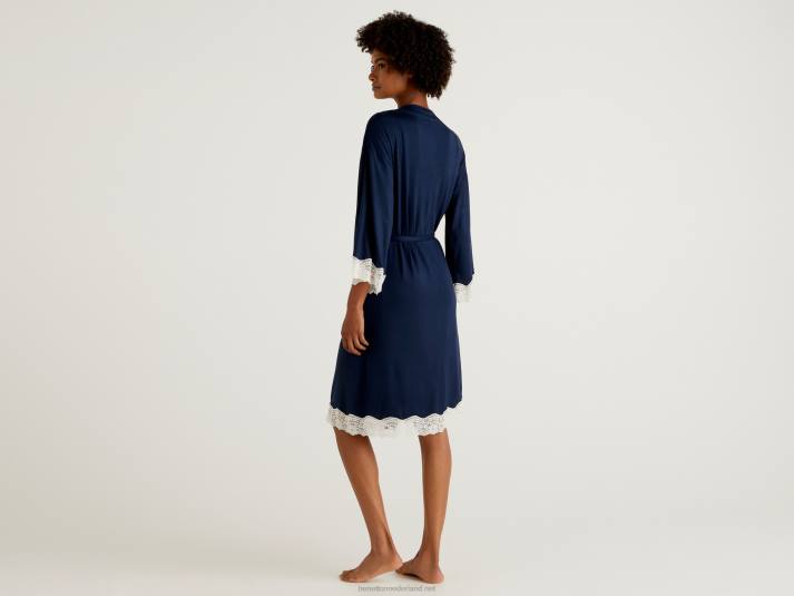 vrouwen Benetton nachtjapon met kanten detail donkerblauw 4R621066