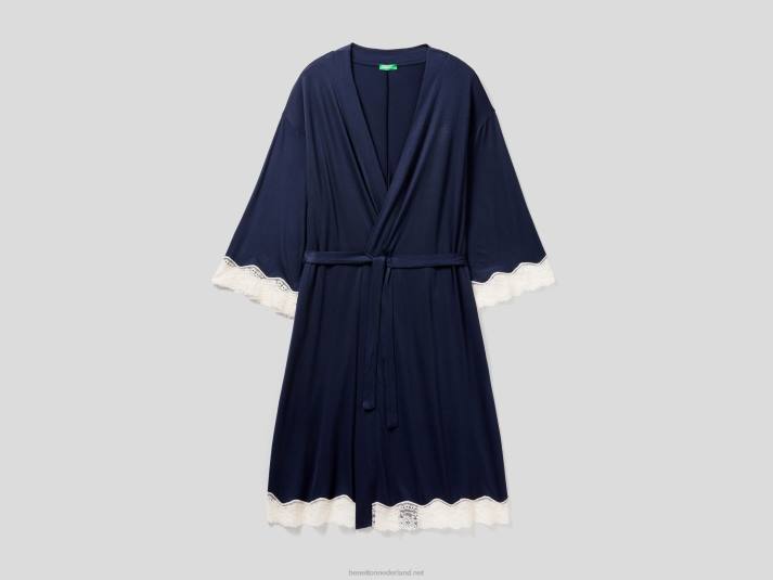 vrouwen Benetton nachtjapon met kanten detail donkerblauw 4R621066