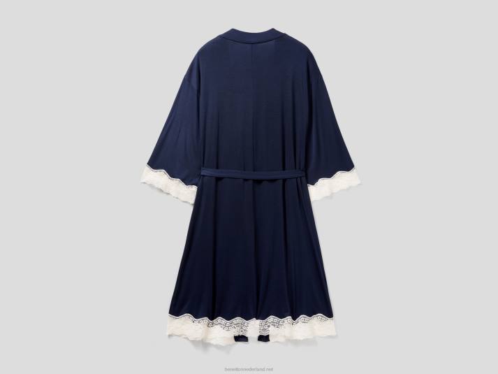 vrouwen Benetton nachtjapon met kanten detail donkerblauw 4R621066