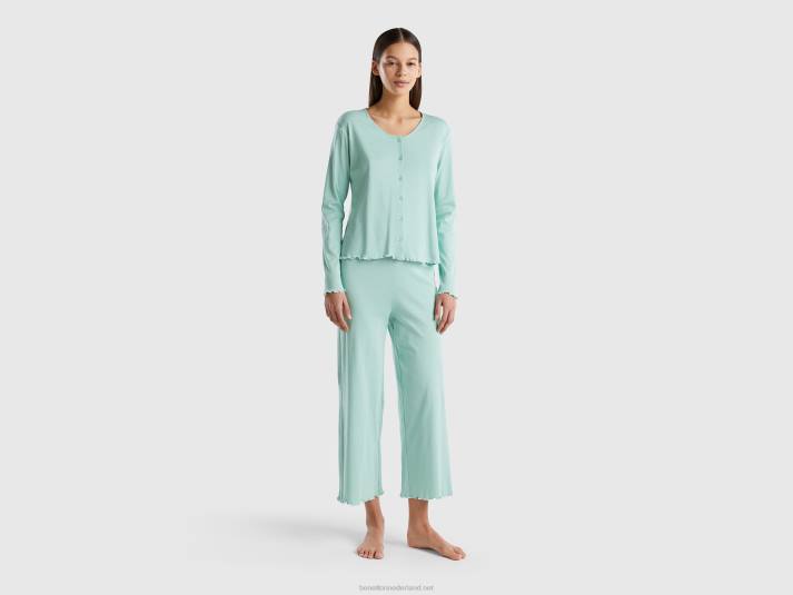 vrouwen Benetton pyjama van langvezelig katoen groente 4R624286