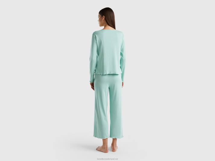 vrouwen Benetton pyjama van langvezelig katoen groente 4R624286