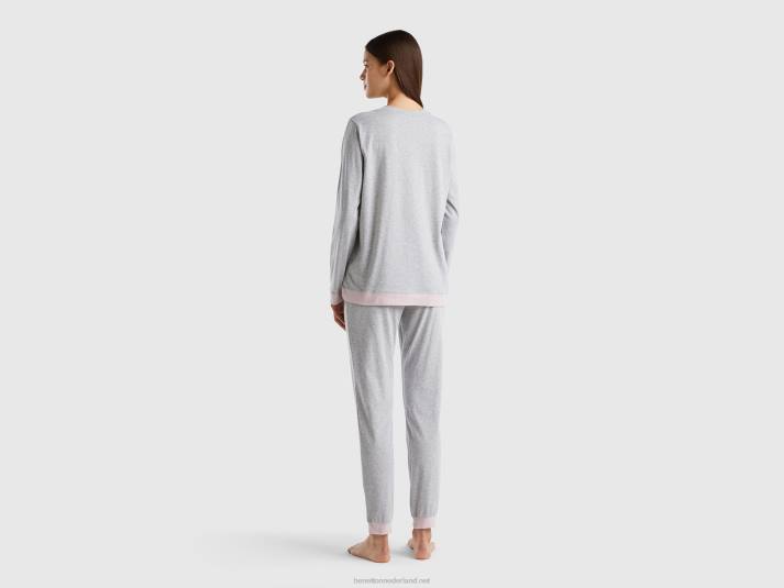 vrouwen Benetton pyjama van langvezelig katoen lichtgrijs 4R624345