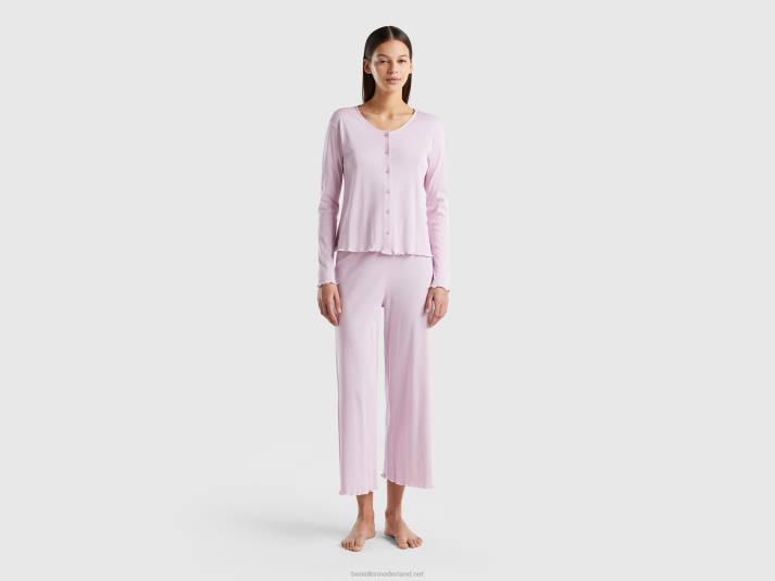 vrouwen Benetton pyjama van langvezelig katoen lila 4R621032