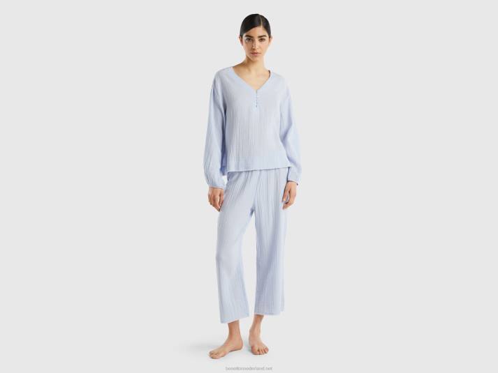 vrouwen Benetton pyjama van warm katoen hemelsblauw 4R624267