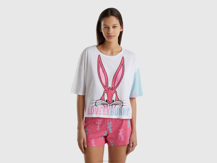 vrouwen Benetton bugs bunny t-shirt van lichtgewicht katoen wit 4R624239