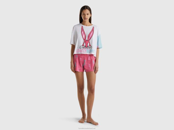 vrouwen Benetton bugs bunny t-shirt van lichtgewicht katoen wit 4R62987