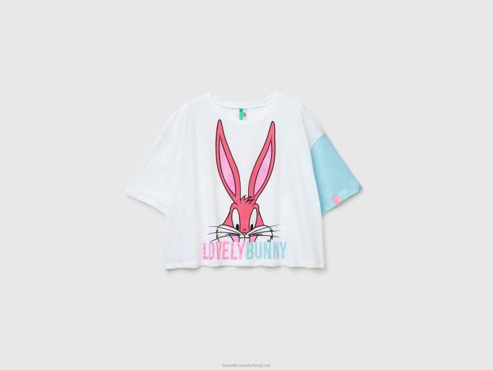 vrouwen Benetton bugs bunny t-shirt van lichtgewicht katoen wit 4R62987