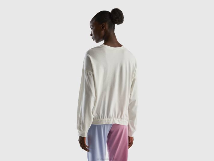 vrouwen Benetton gestikt topje van warm katoen romig wit 4R62963