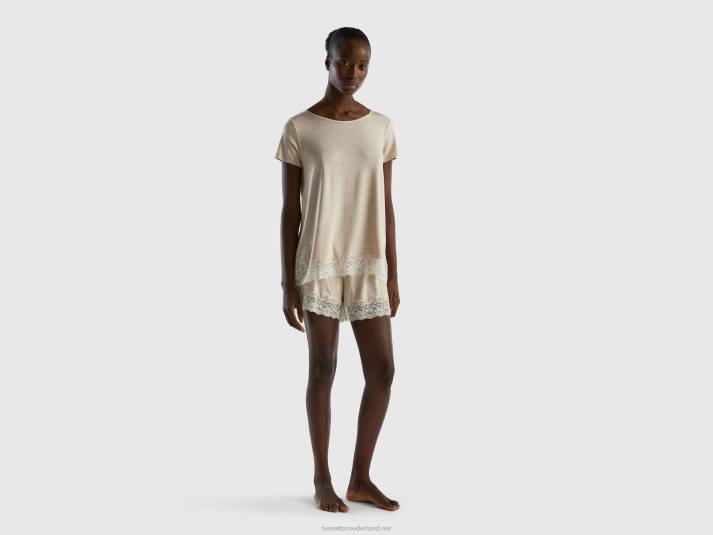 vrouwen Benetton soepel vallend T-shirt met korte mouwen en kant grijs 4R621080